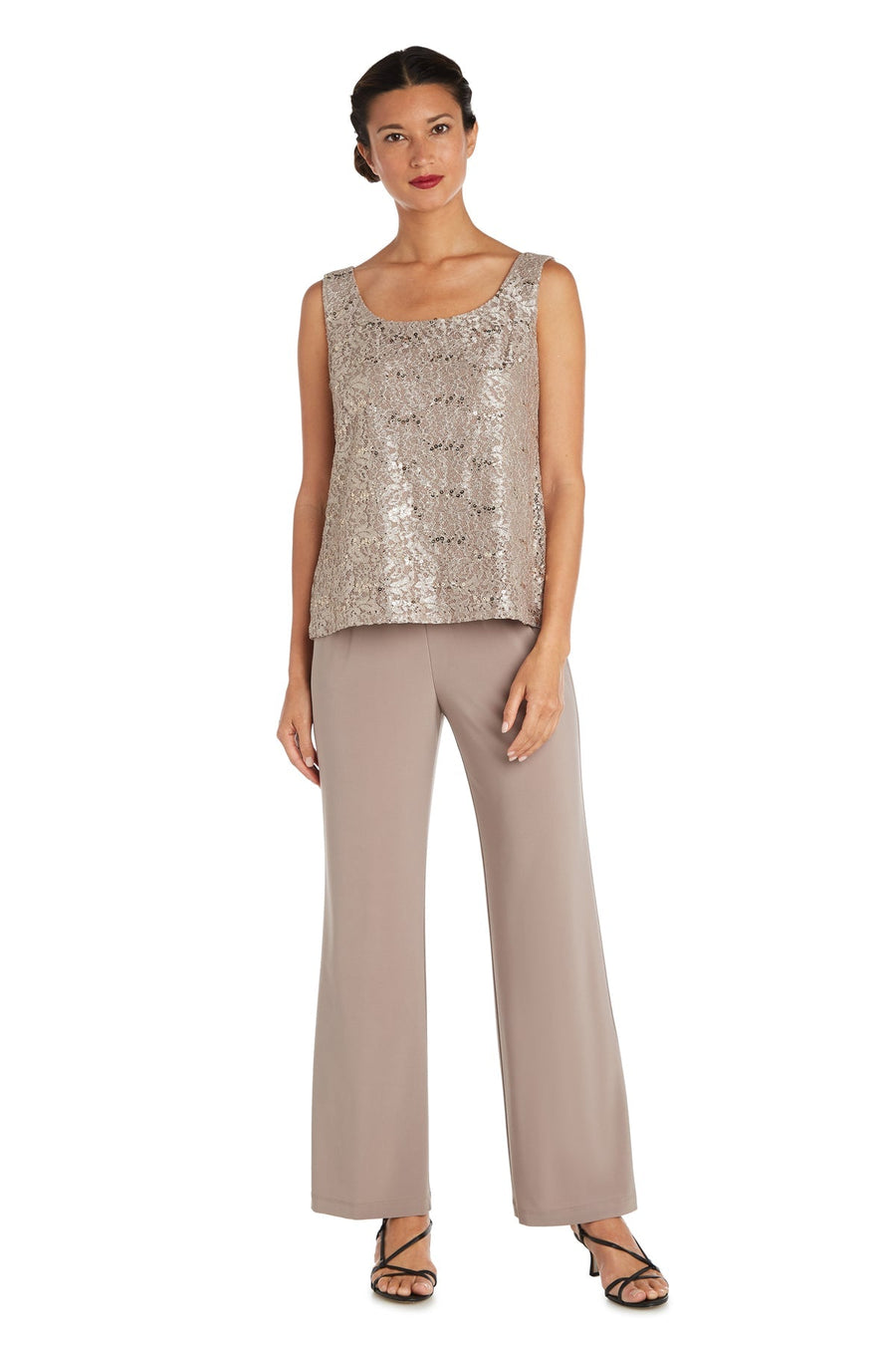 Pant Suit Long Formal Metallic Lace Pant Suit Champagne