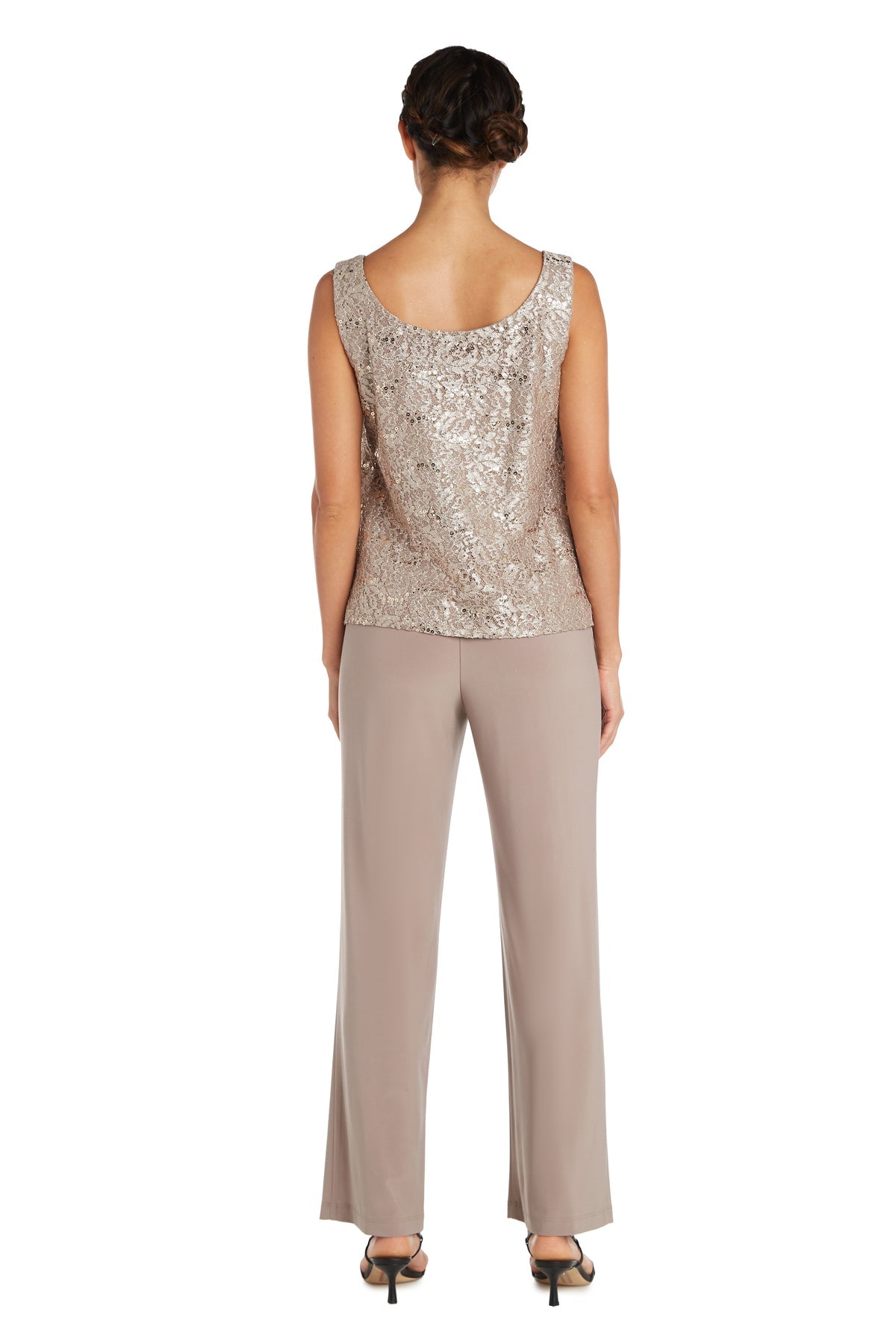 Pant Suit Long Formal Metallic Lace Pant Suit Champagne