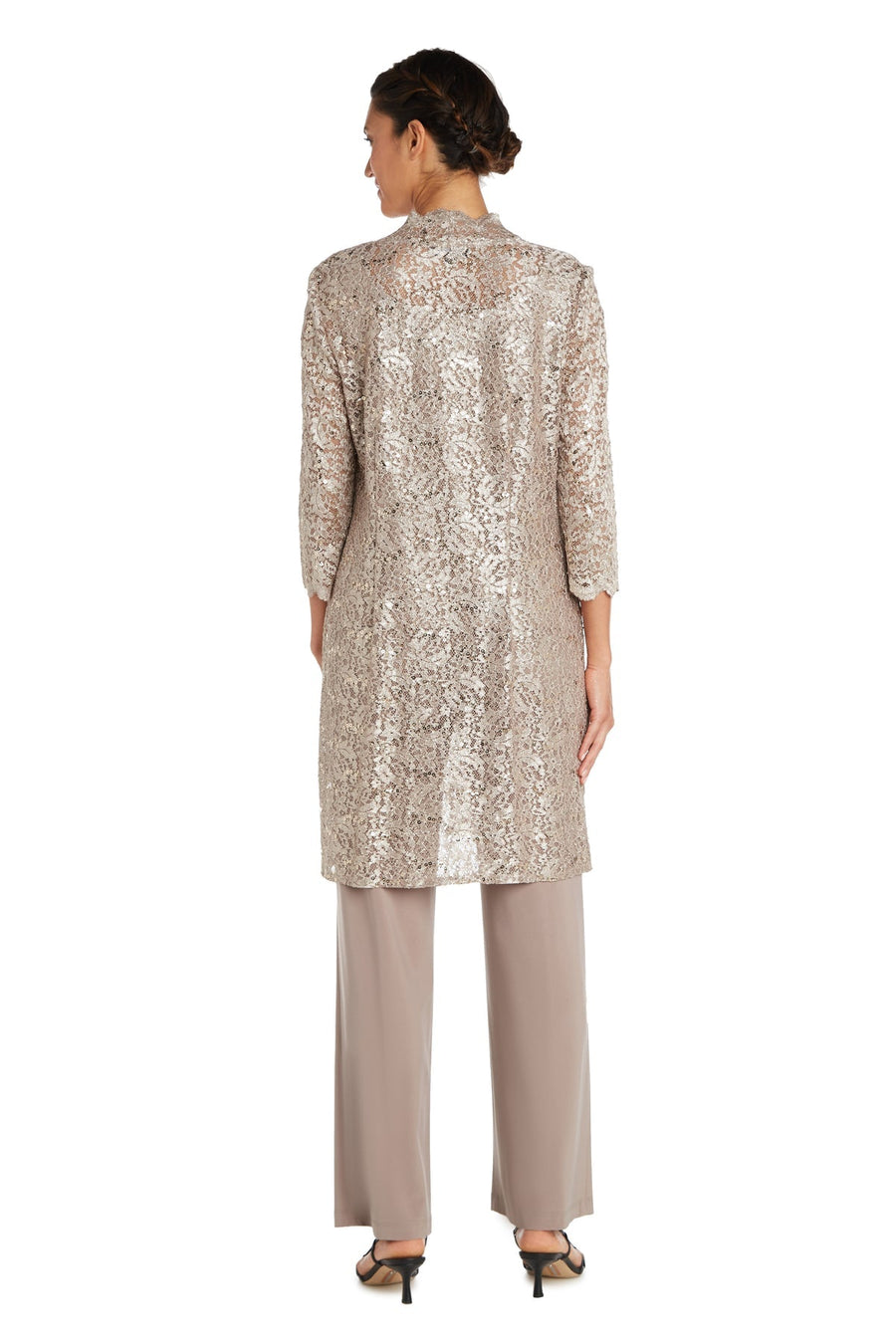 Pant Suit Long Formal Metallic Lace Pant Suit Champagne