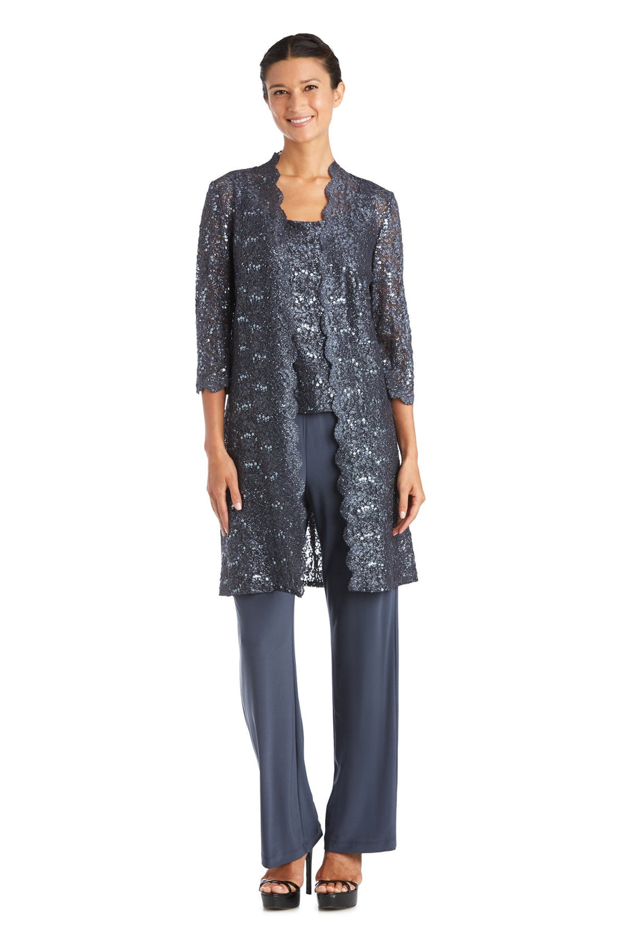 Pant Suit Long Formal Metallic Lace Pant Suit Coal
