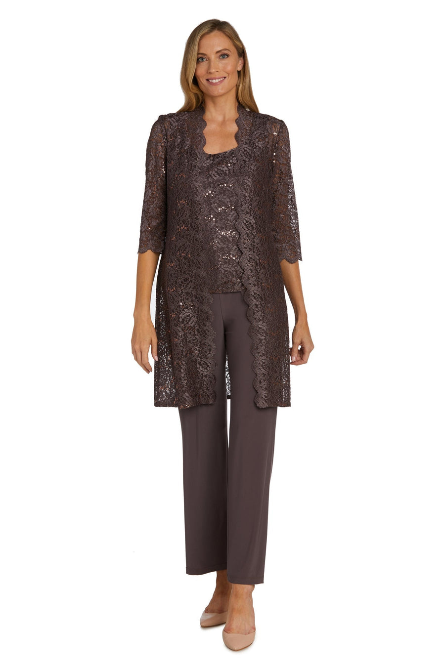 Pant Suit Long Formal Metallic Lace Pant Suit Fig