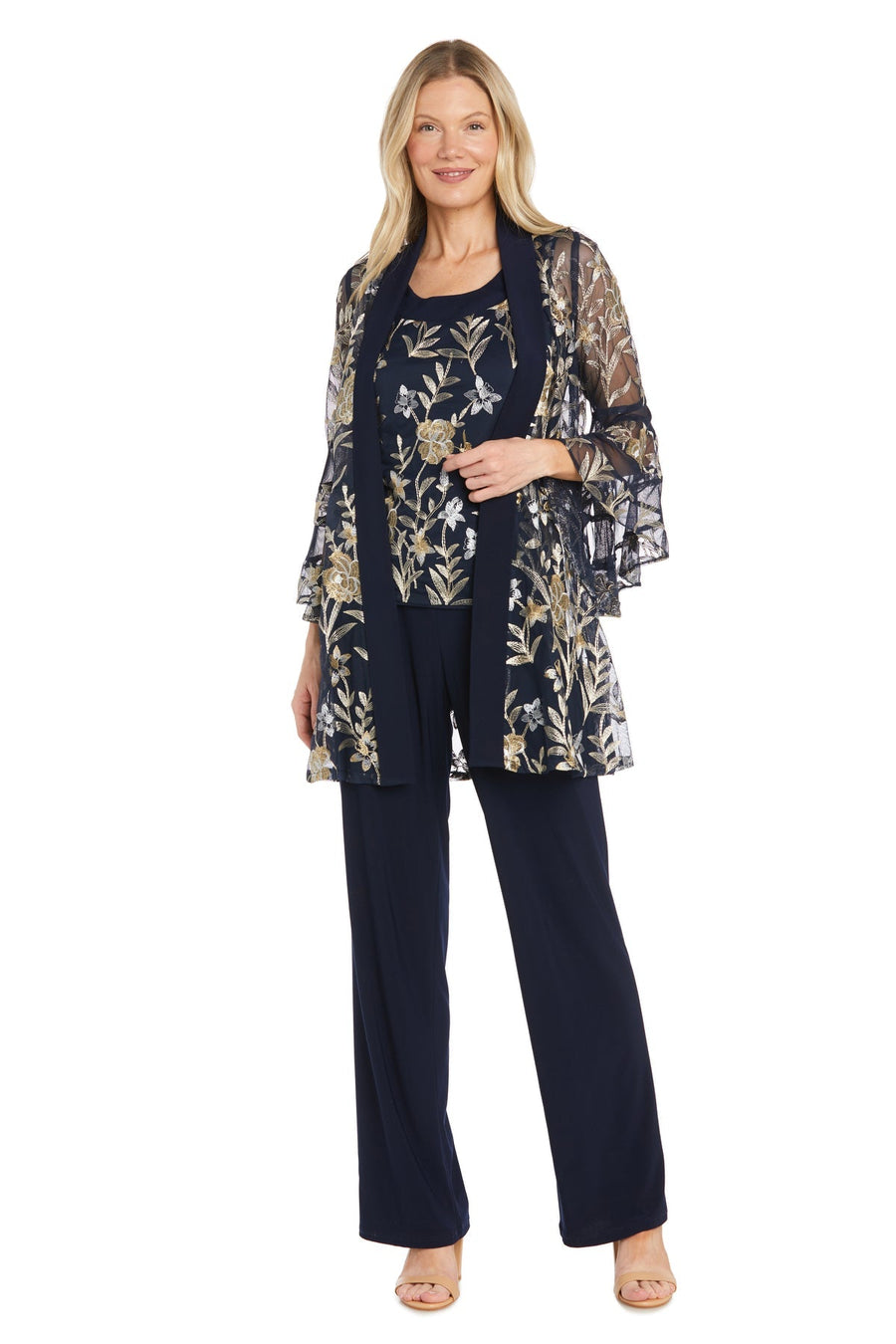 Pant Suit Long Formal Flutter Sleeve Pant Suit Navy/Gold