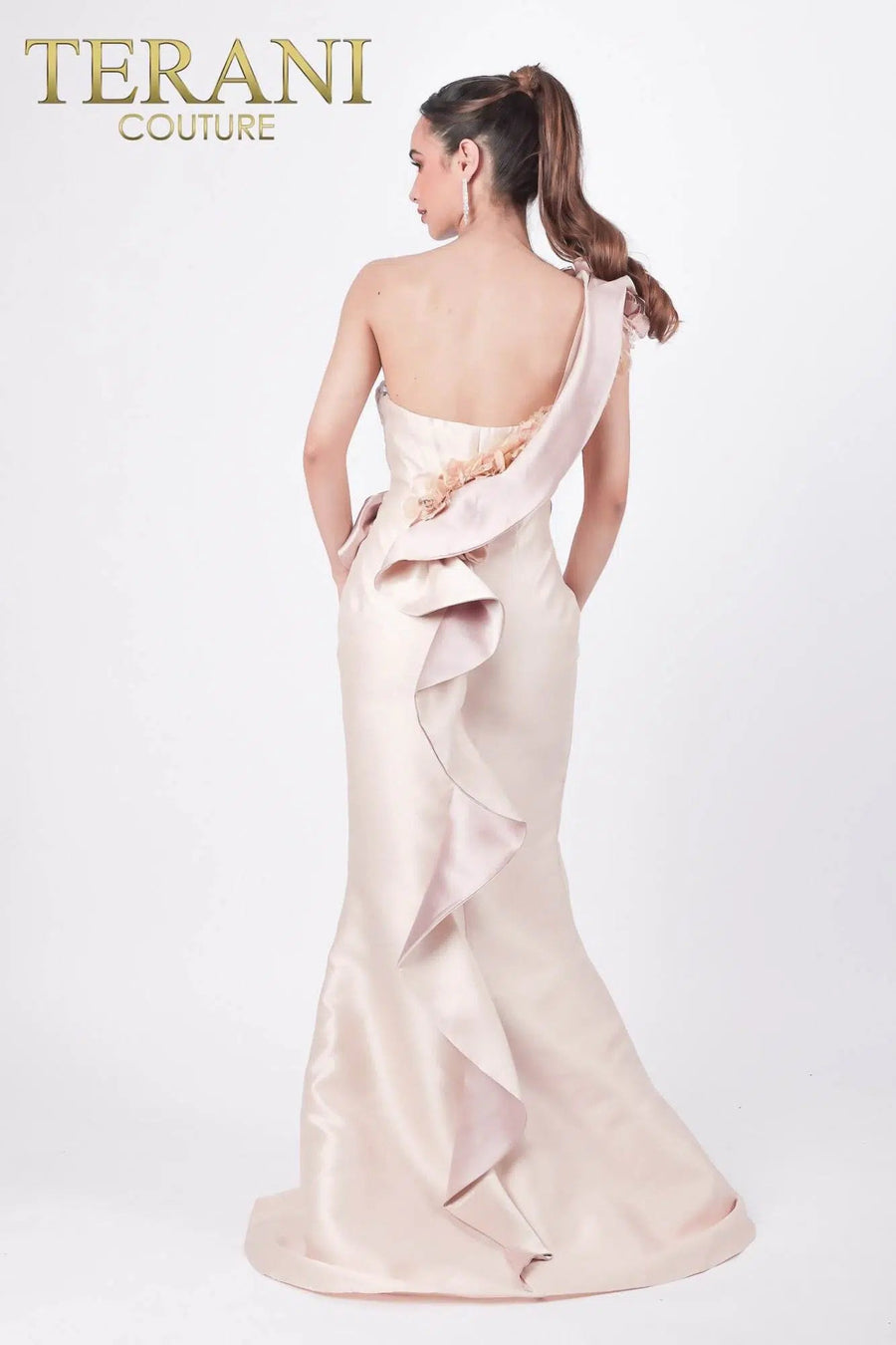 Terani Couture Asymmetric One Shoulder Evening Gown 2011E2424 - The Dress Outlet  Champagne