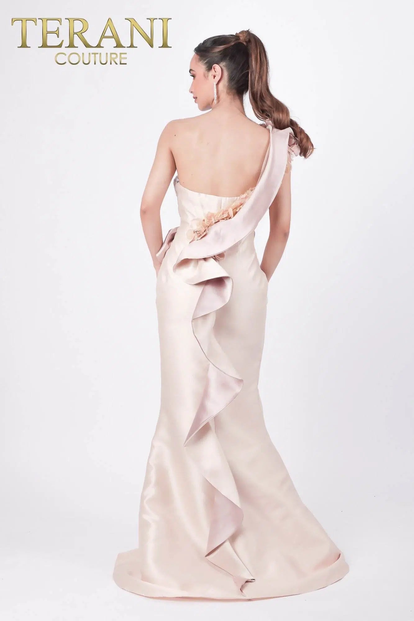 Terani Couture Asymmetric One Shoulder Evening Gown 2011E2424 - The Dress Outlet  Champagne