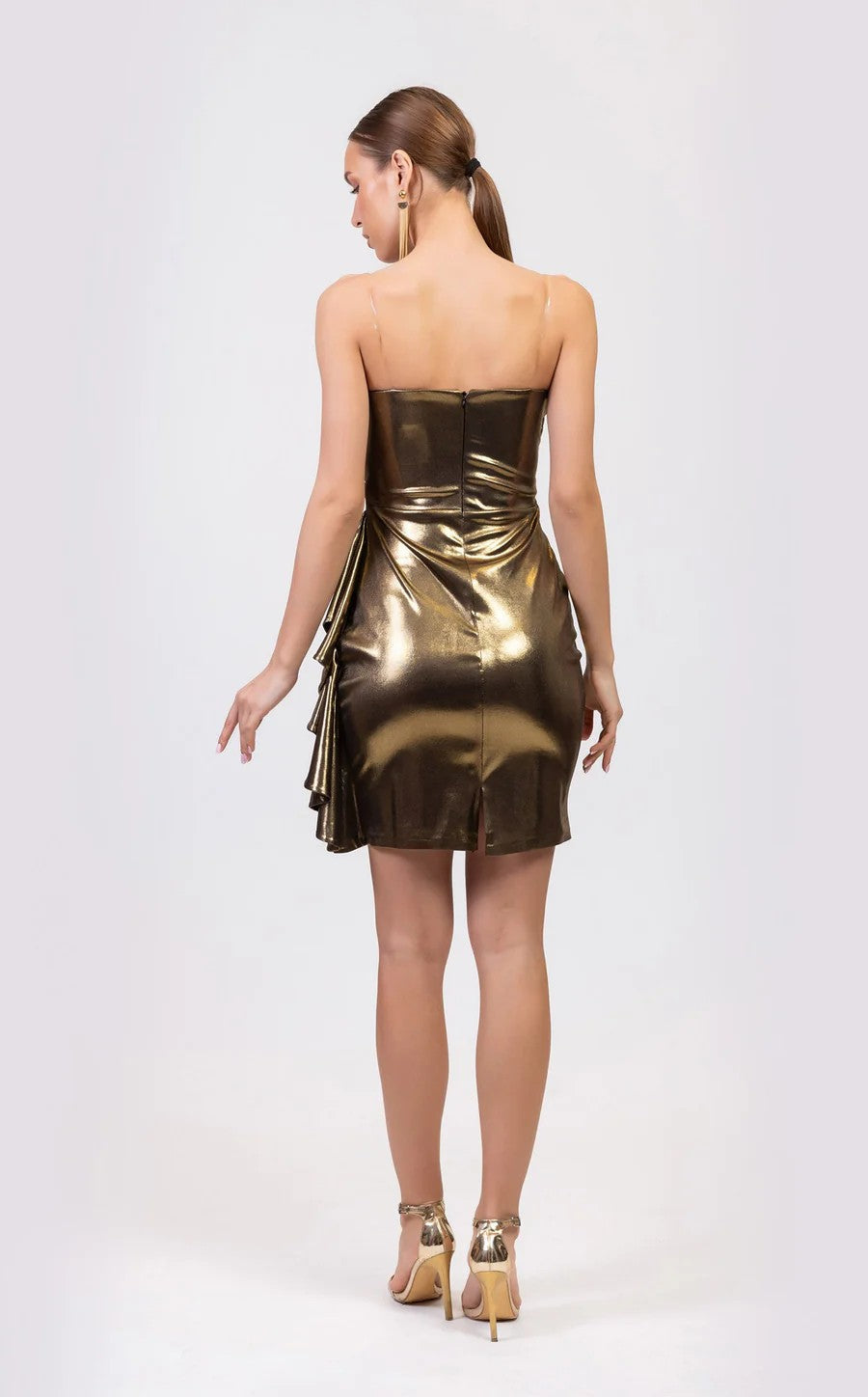 Cocktail Dresses Fitted Short Metallic Cocktail Mini Dress Bronze