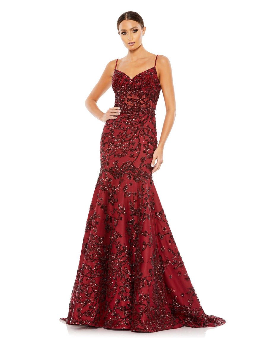 Prom Dresses Long Sequin Fitted Formal Prom Mermaid Dress Burgundy