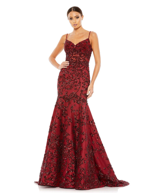 Prom Dresses Long Sequin Fitted Formal Prom Mermaid Dress Burgundy