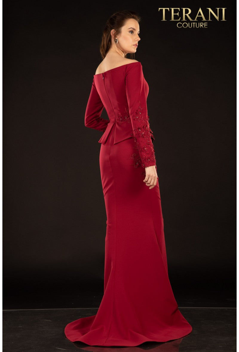 Terani Couture Mother Of The Bride Long Dress 2021M2988 - The Dress Outlet Wine