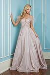 Prom Dresses Long Metallic Glitter Formal Feather Prom Dress Rose
