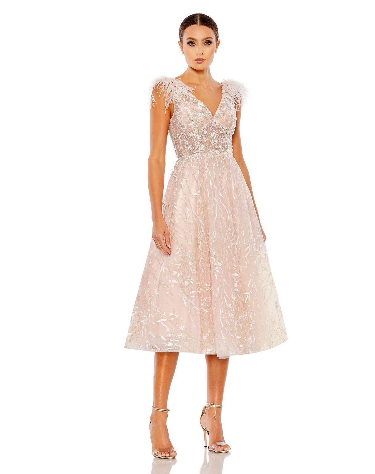 Prom Dresses Sequin Feather Detail Formal Midi Dress