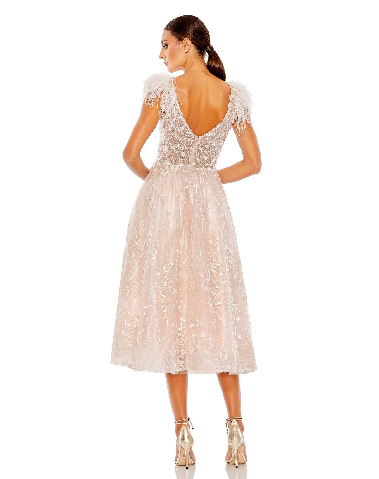 Prom Dresses Sequin Feather Detail Formal Midi Dress