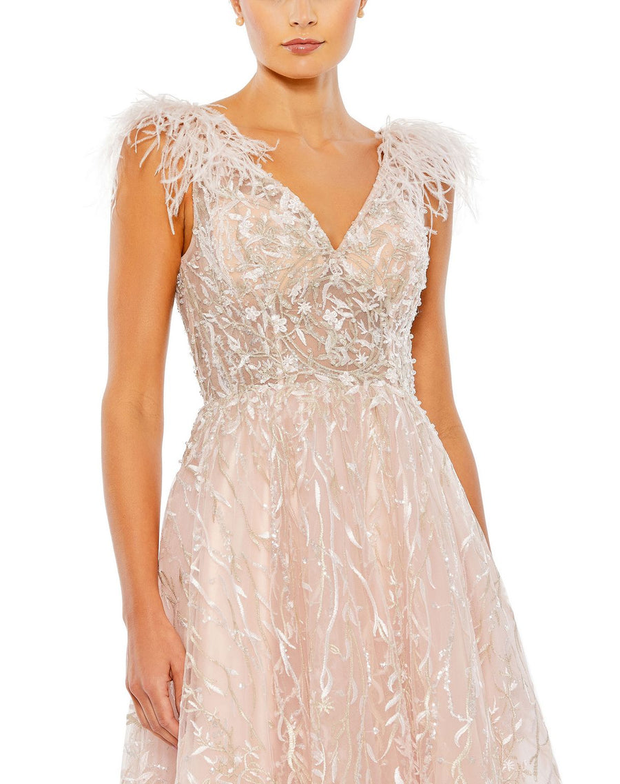 Prom Dresses Sequin Feather Detail Formal Midi Dress