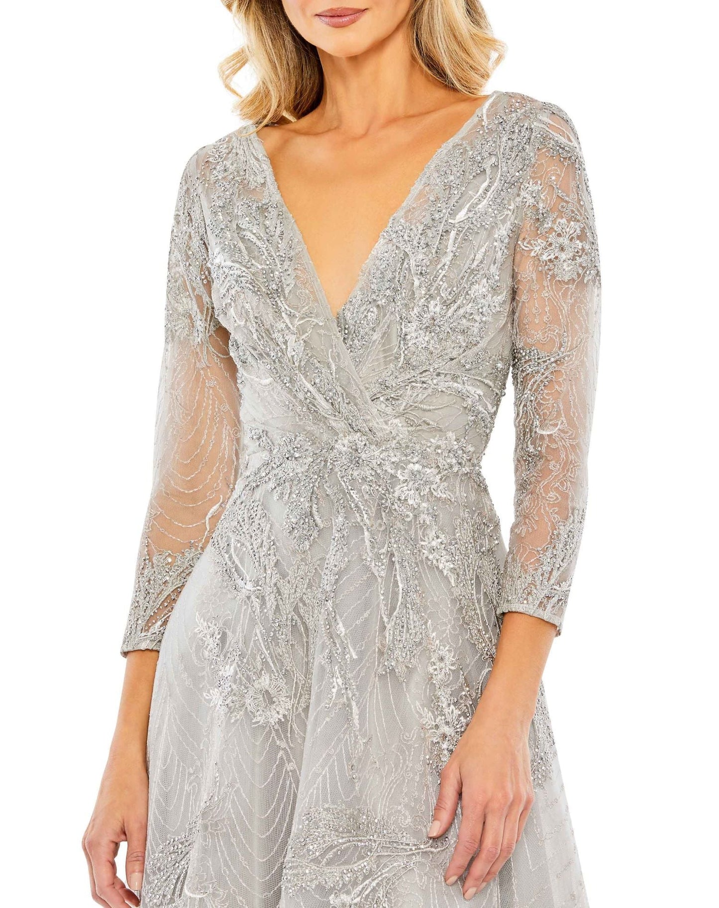 Cocktail Dresses Beaded Wrap Midi Dress Platinum