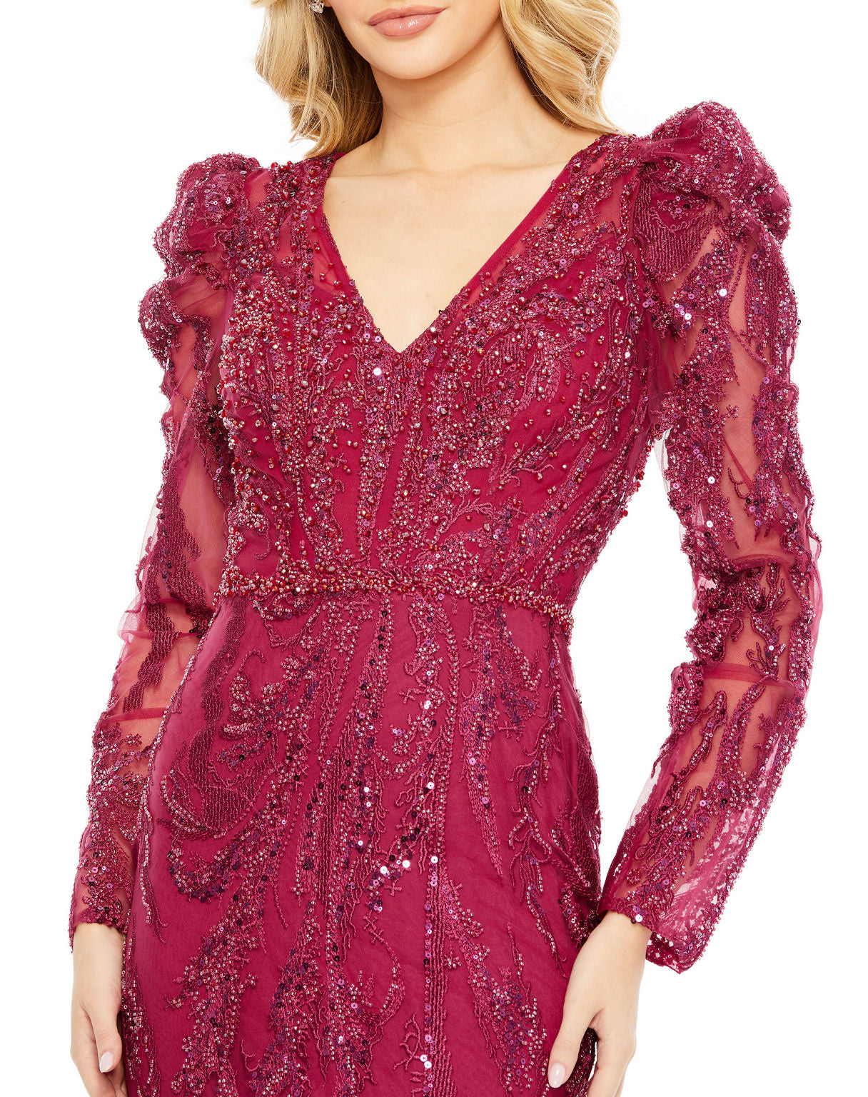 Formal Dresses Formal Long Sleeve Beaded Prom Dress Berry