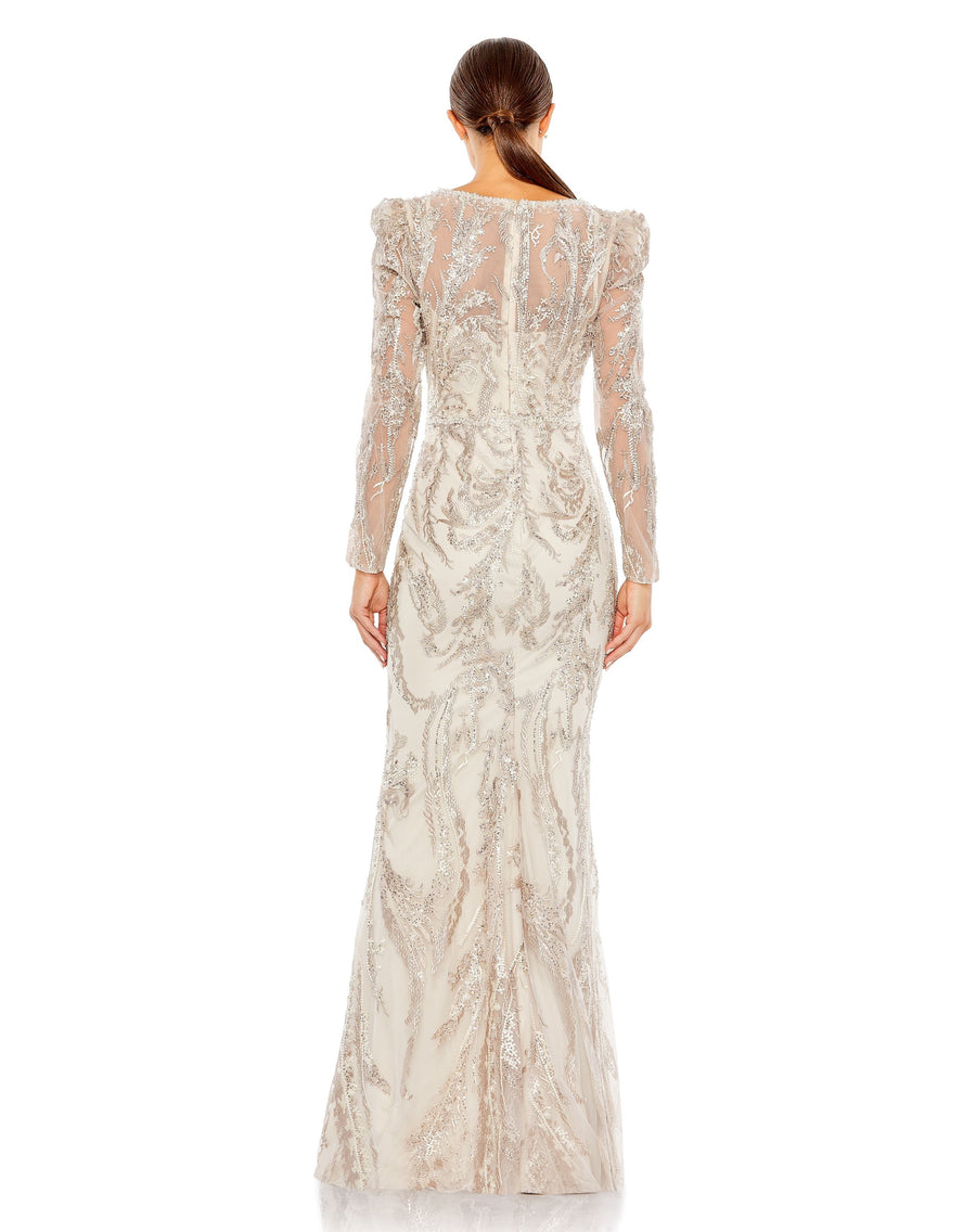 Formal Dresses Formal Long Sleeve Beaded Prom Dress Mocha