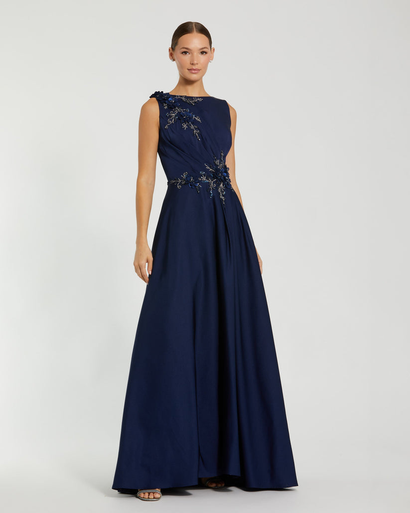 Formal Dresses A Line Long Formal Floral Applique Evening Dress Midnight