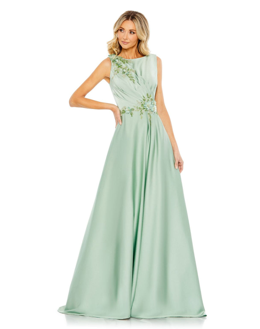 Formal Dresses A Line Long Formal Floral Applique Evening Dress Sage