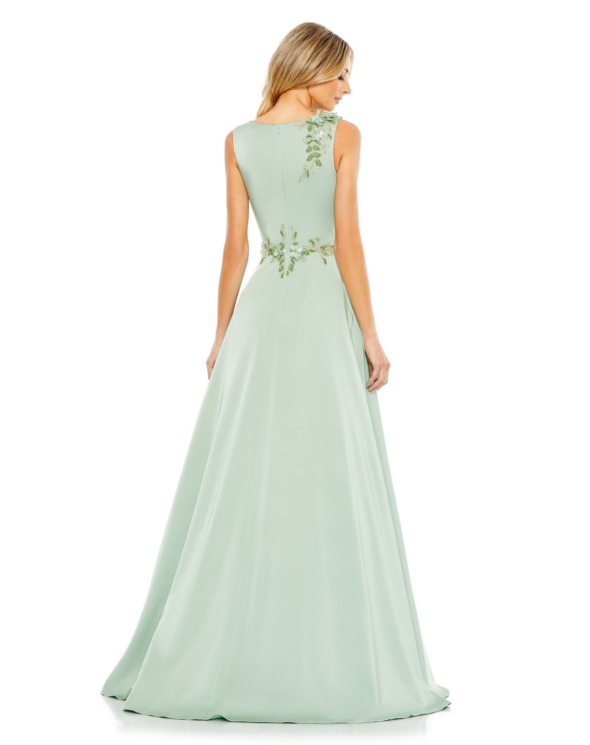 Formal Dresses A Line Long Formal Floral Applique Evening Dress Sage
