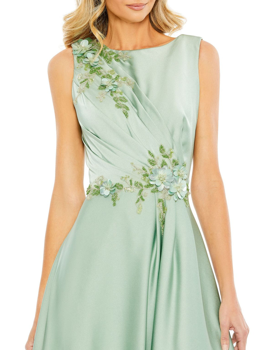 Formal Dresses A Line Long Formal Floral Applique Evening Dress Sage