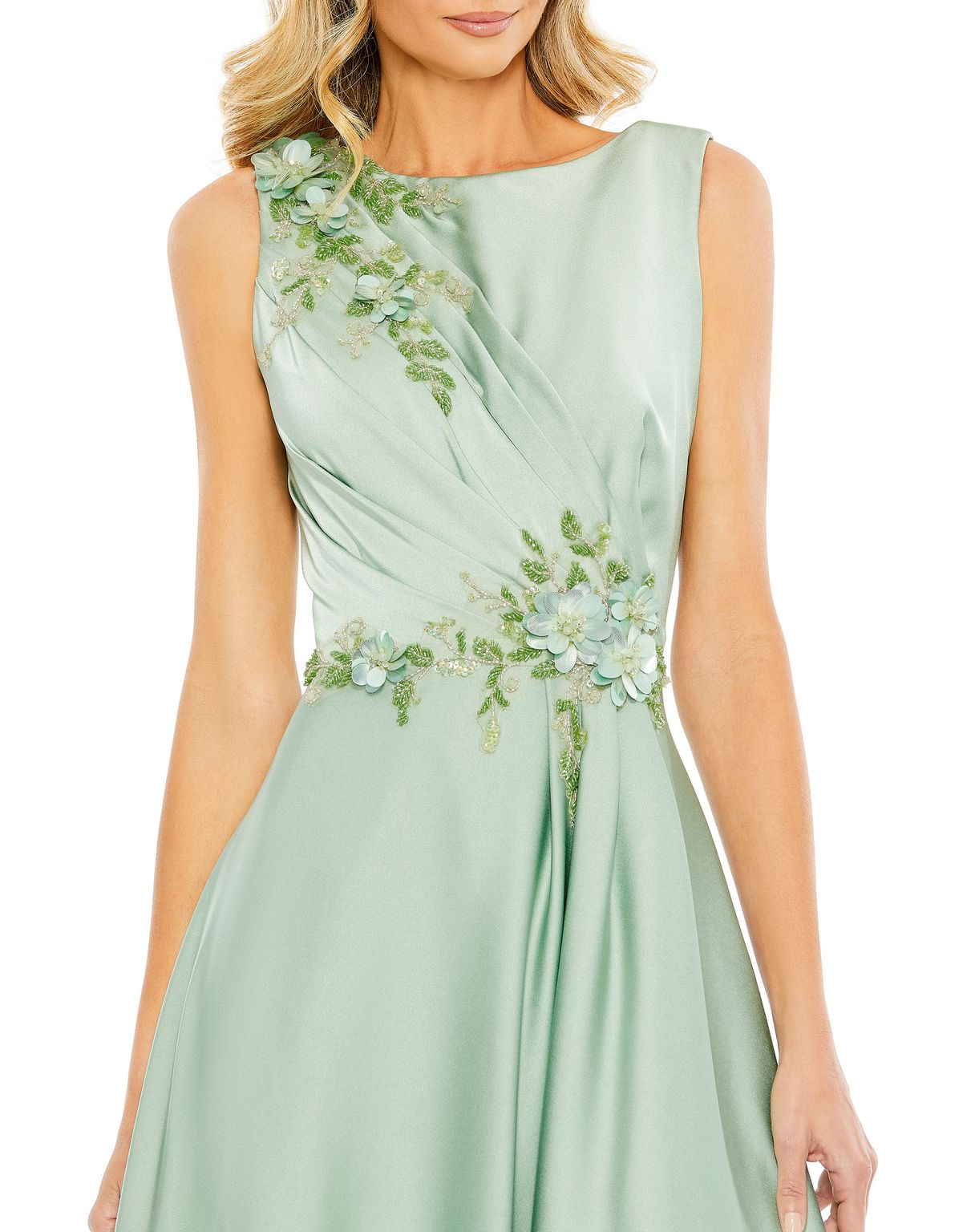 Formal Dresses A Line Long Formal Floral Applique Evening Dress Sage