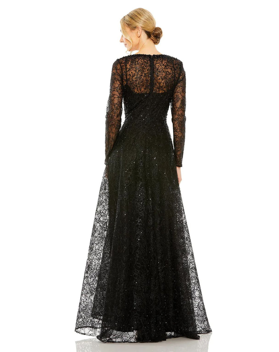 Mother of the Bride Dresses Crystal Embellished Long Sleeve V Neck Dress Black