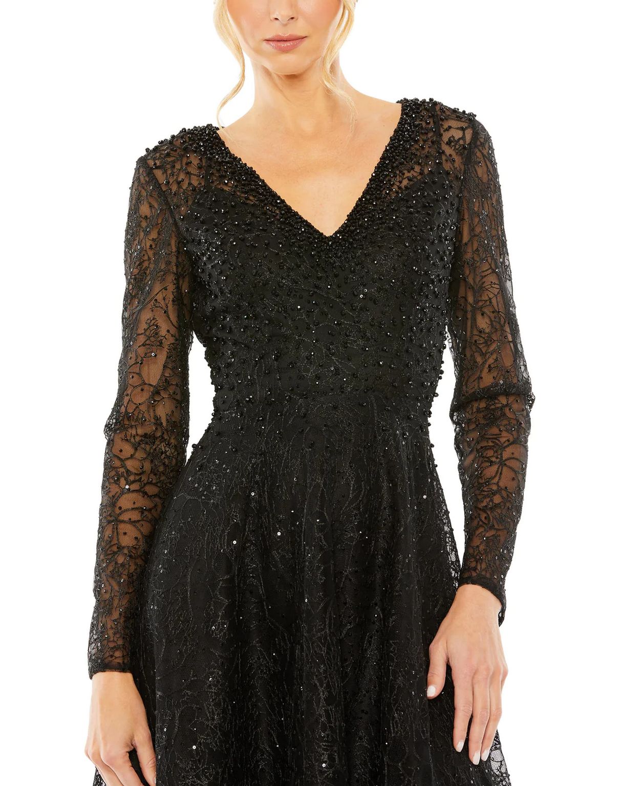 Mother of the Bride Dresses Crystal Embellished Long Sleeve V Neck Dress Black