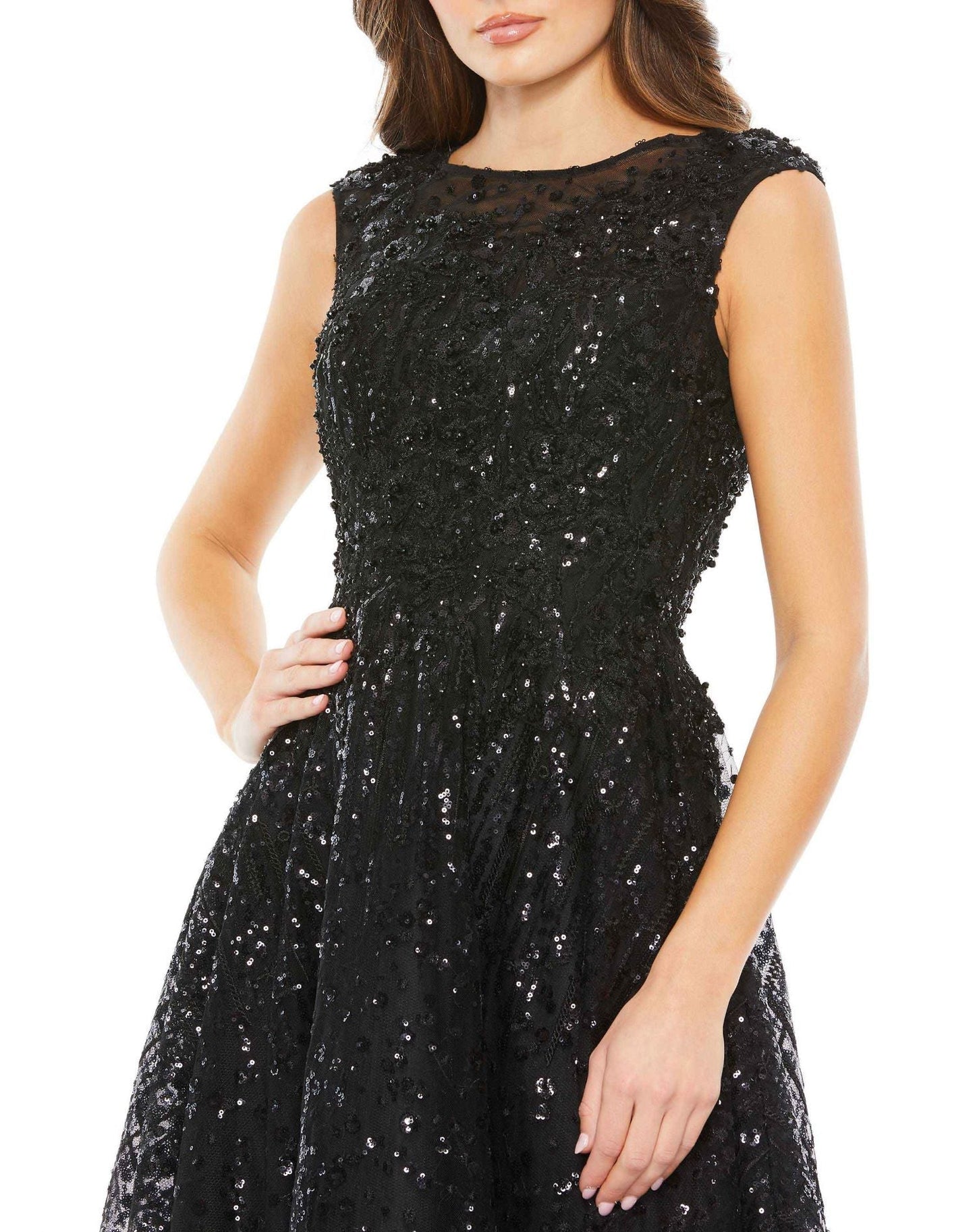 Cocktail Dresses Sequins Fit and Flare Midi Dress Black