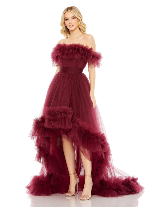Prom Dresses High Low Off Shoulder Prom Dress Berry