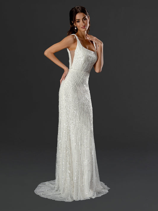 Wedding Dresses Long Bridal Gown Beaded Wedding Dress Off White