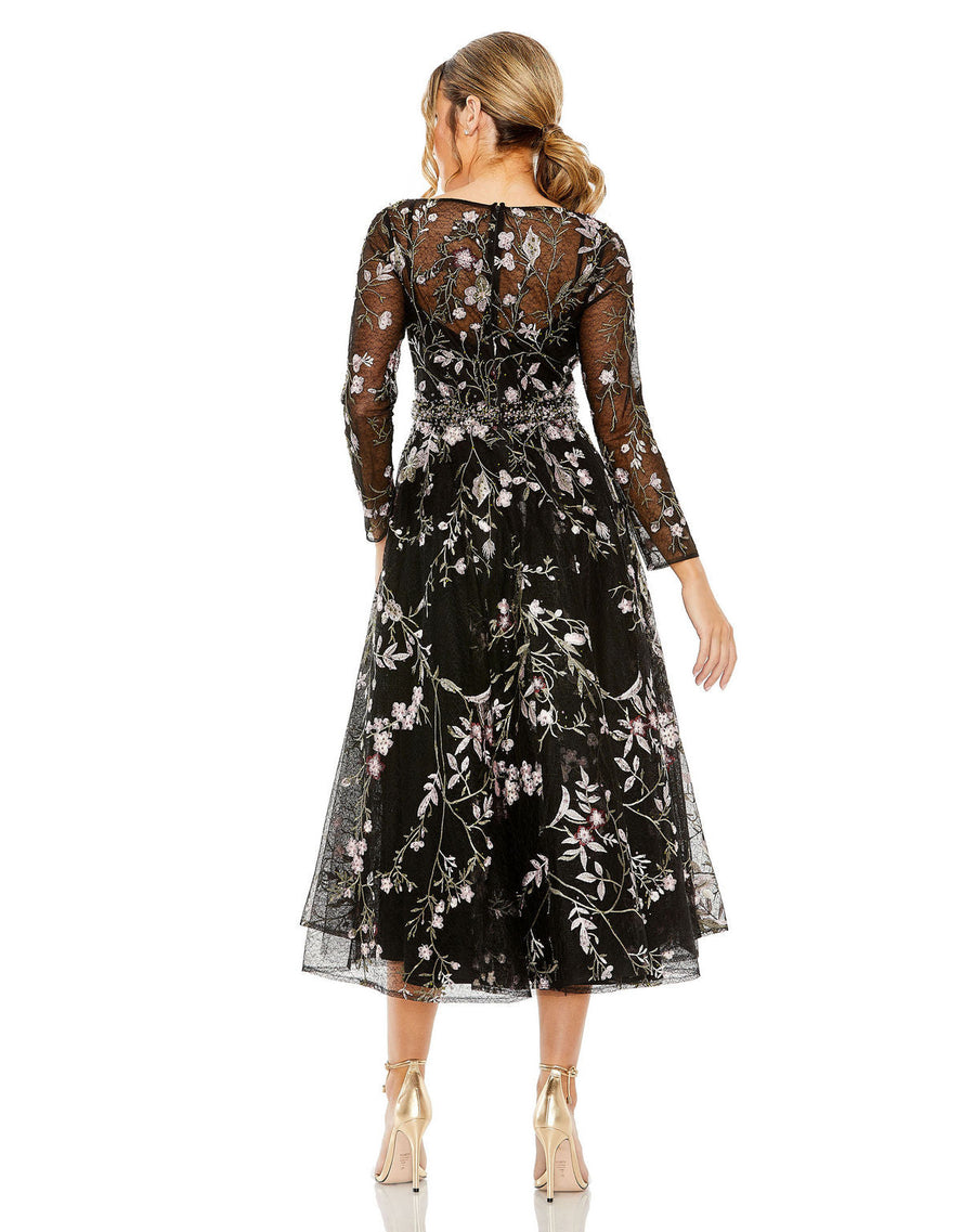 Cocktail Dresses Short Cocktail Long Sleeve Floral Midi Dress Black