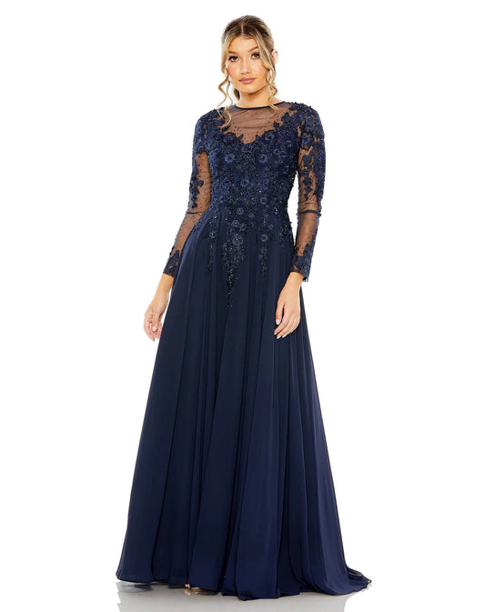 Mother of the Bride Dresses High Neck Long Sleeve Embellished A Line Dress Midnight
