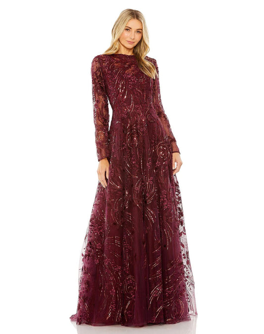 Formal Dresses Long Sleeve A Line Formal Dress Wine