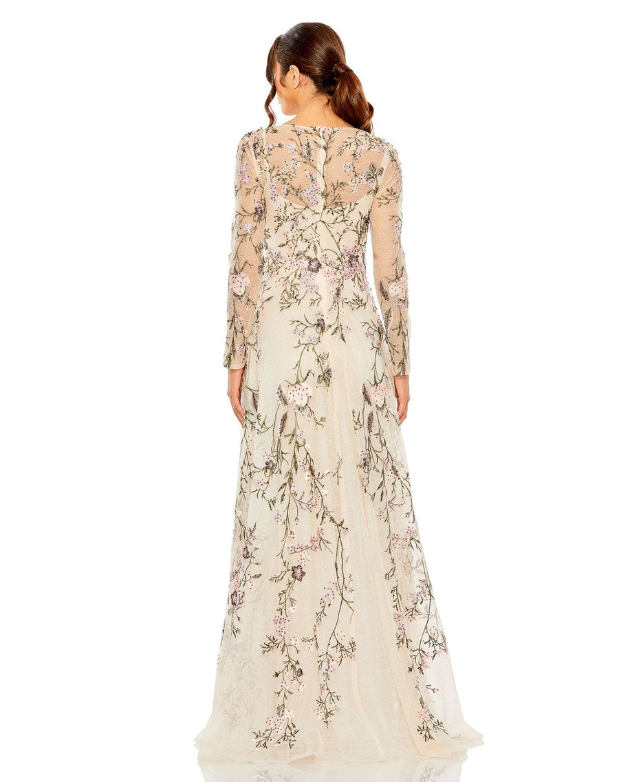 Formal Dresses Long Sleeve Formal Floral Evening Dress Blush