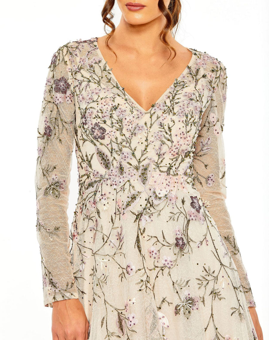 Formal Dresses Long Sleeve Formal Floral Evening Dress Blush