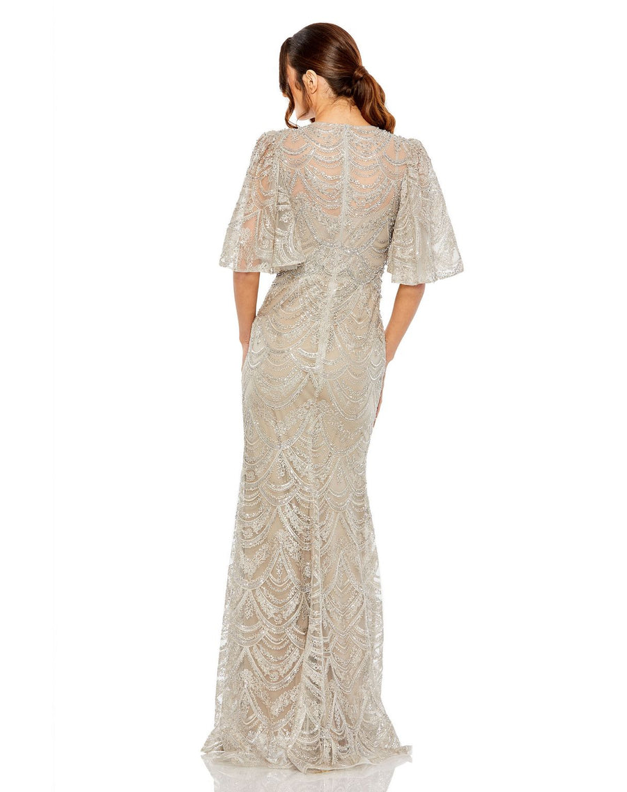 Formal Dresses Long Sequin Formal Flutter Sleeve Evening Dress Taupe