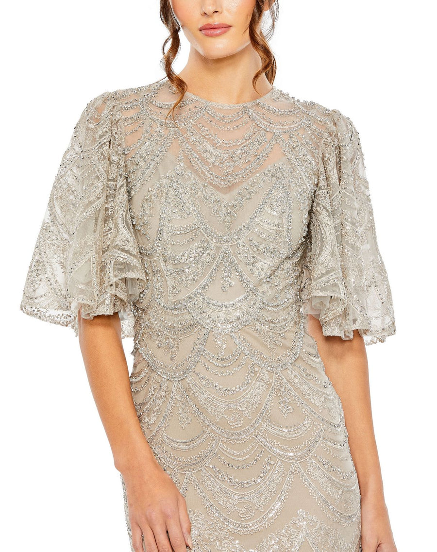 Formal Dresses Long Sequin Formal Flutter Sleeve Evening Dress Taupe