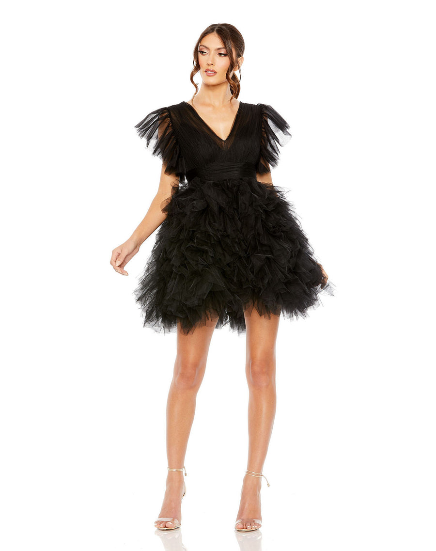 Cocktail Dresses Short Cocktail Ruffle Tiered Mini Dress Black