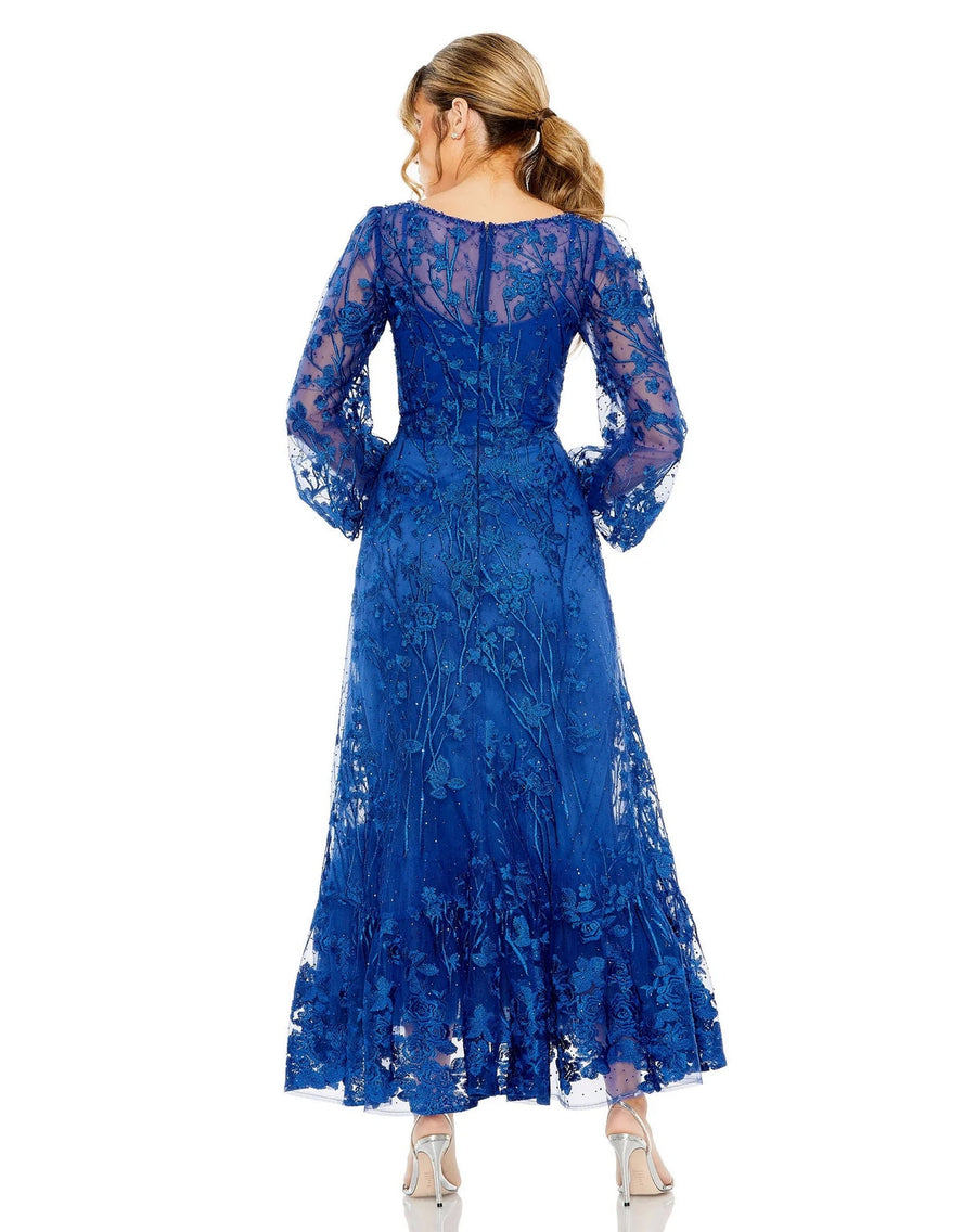 Formal Dresses Long Puff Sleeve Tea Length Dress Royal