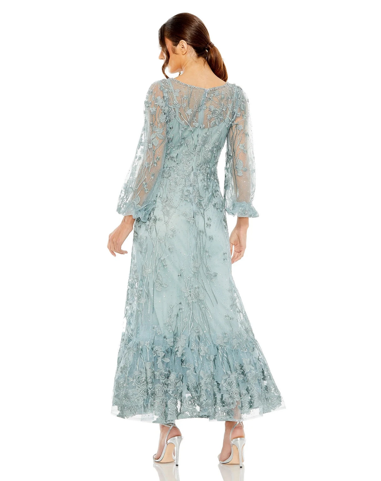 Formal Dresses Formal Dresses Long Puff Sleeve Tea Length Dress Seafoam