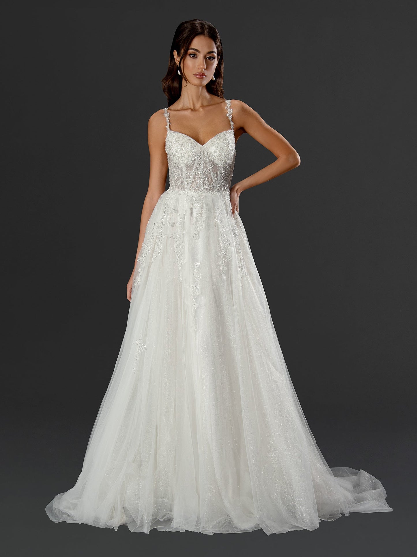 Wedding Dresses Long Beaded Bridal A Line Wedding Dress Off White