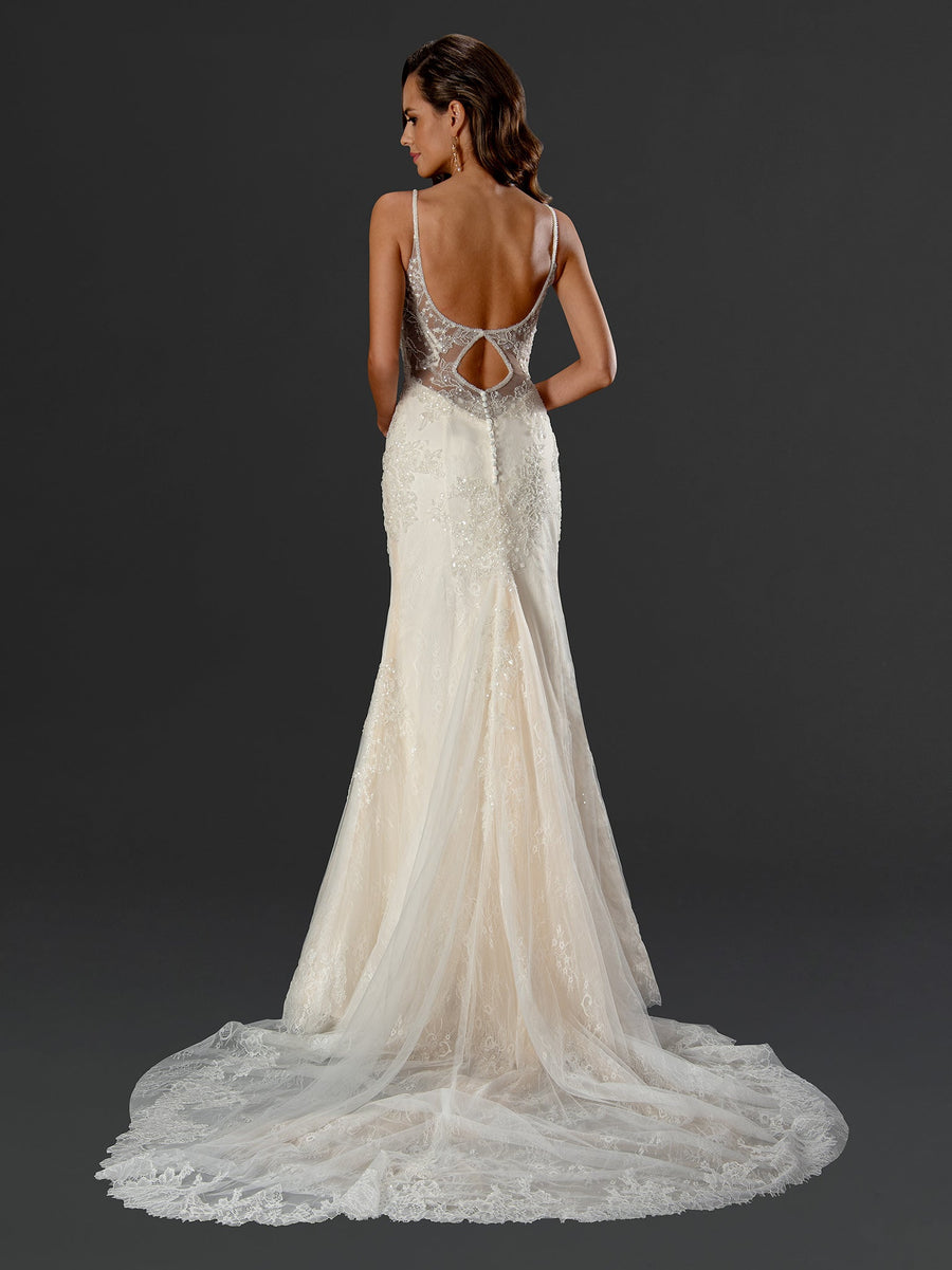 Wedding Dresses Long Simple Beaded Wedding Dress Off White