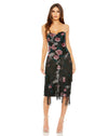 Cocktail Dresses Strapless Floral Embroidered Midi Fringe Dress Black