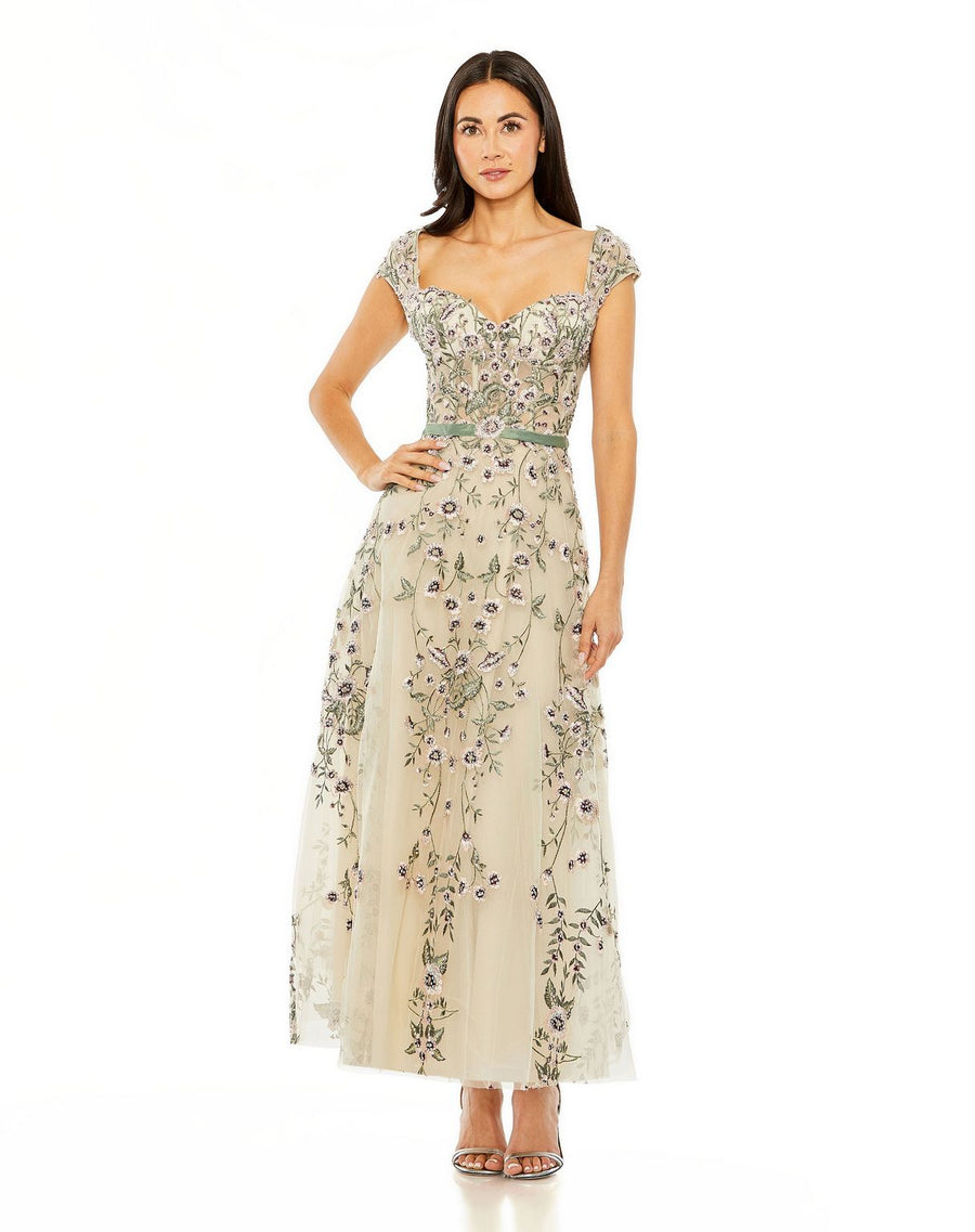 Formal Dresses Floral Tea Length Formal Dress Nude Multi