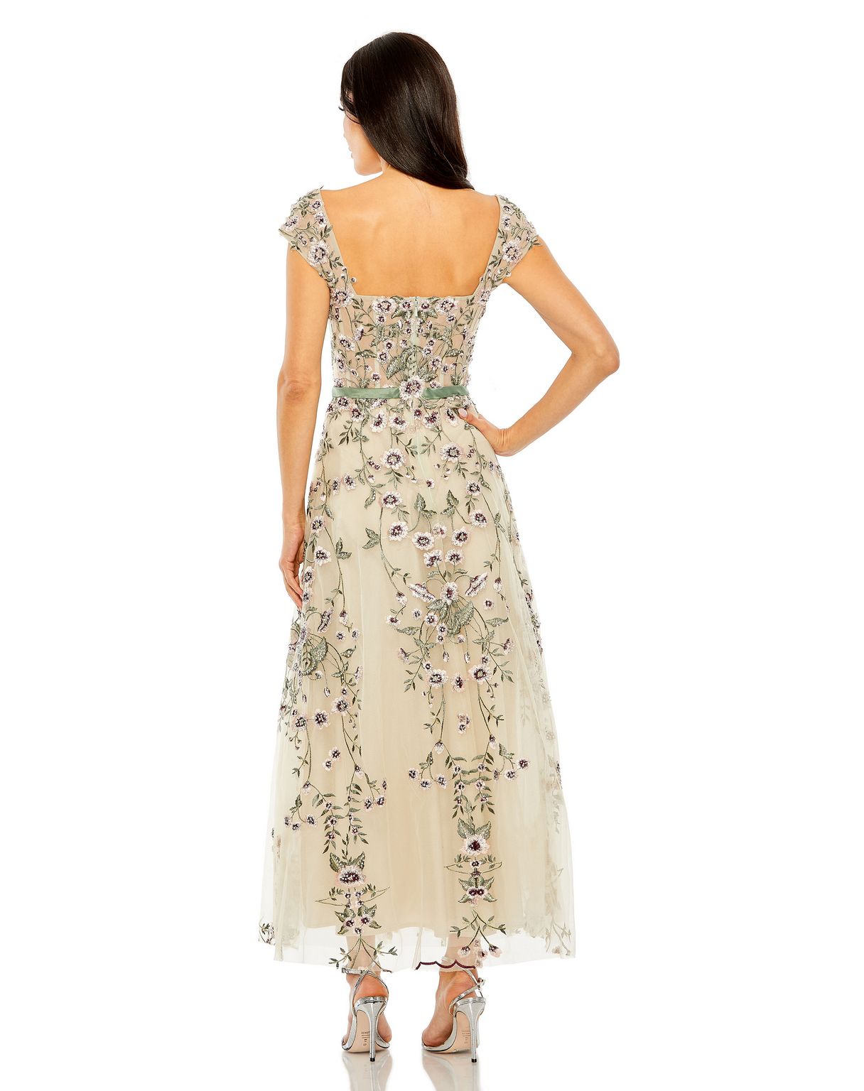 Formal Dresses Floral Tea Length Formal Dress Nude Multi