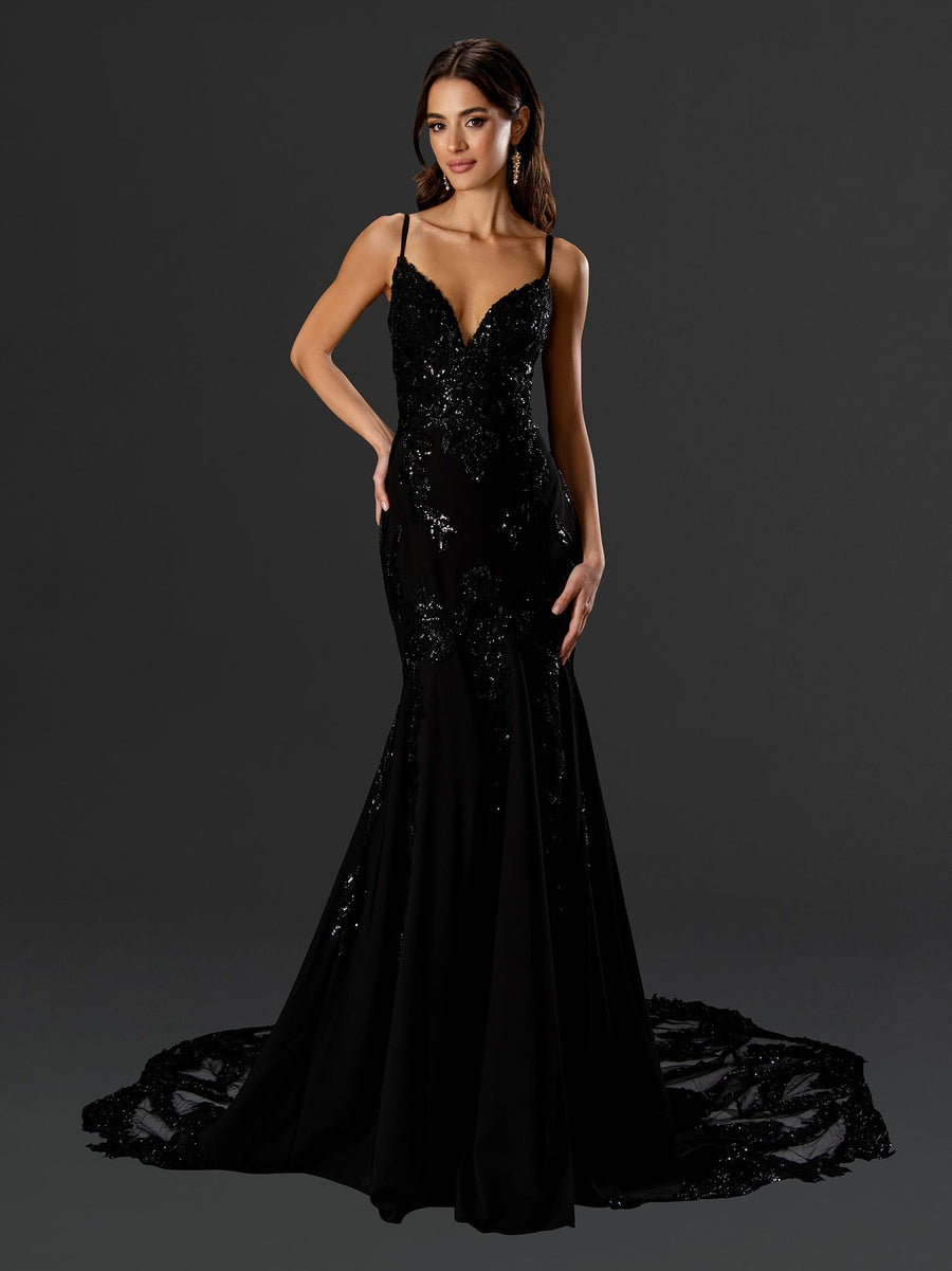 Prom Dresses Beaded Lace Long Formal Sequin Prom Dress Black