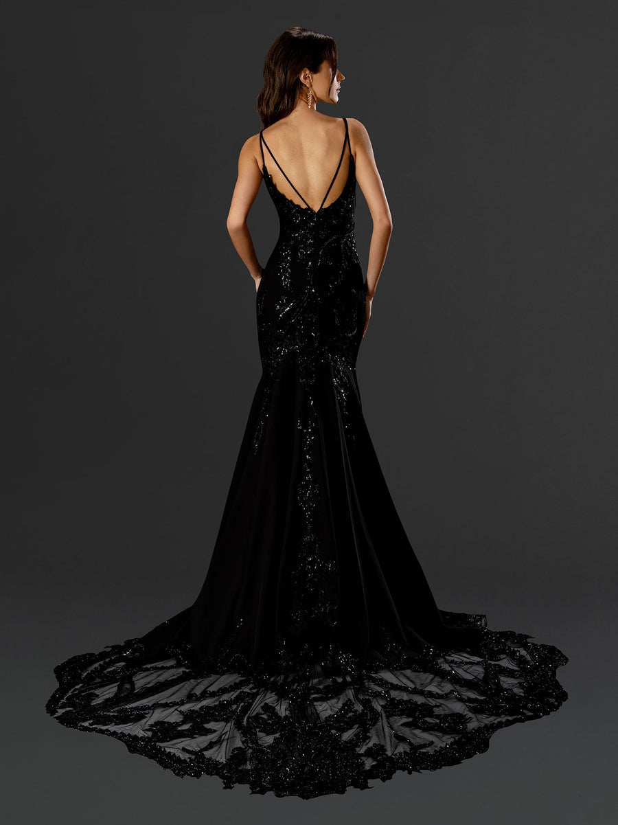 Prom Dresses Beaded Lace Long Formal Sequin Prom Dress Black