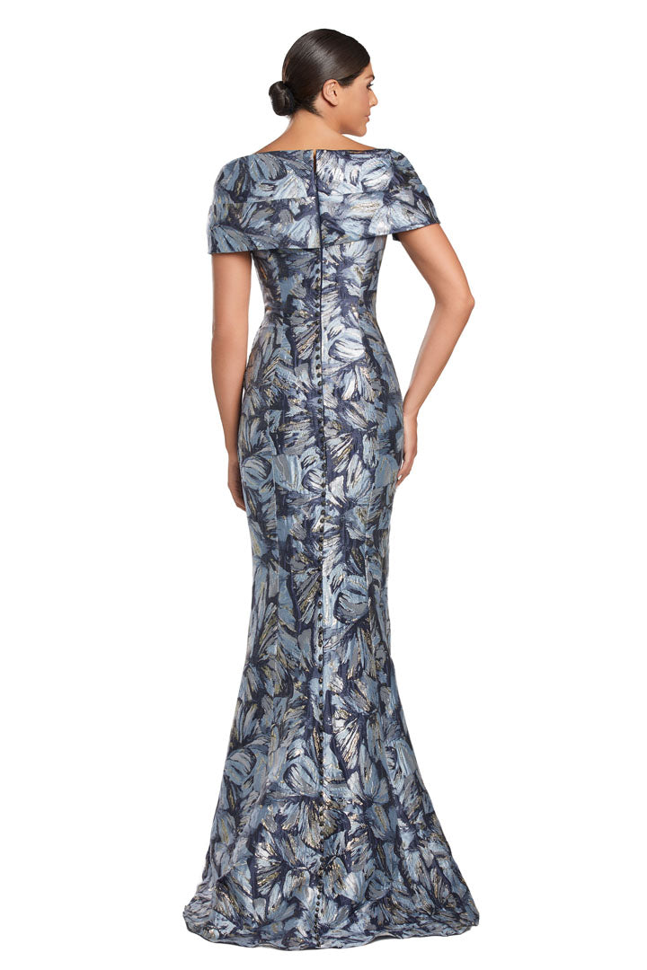Formal Dresses Printed Long Formal evening Pleated Dress Navy/Multi