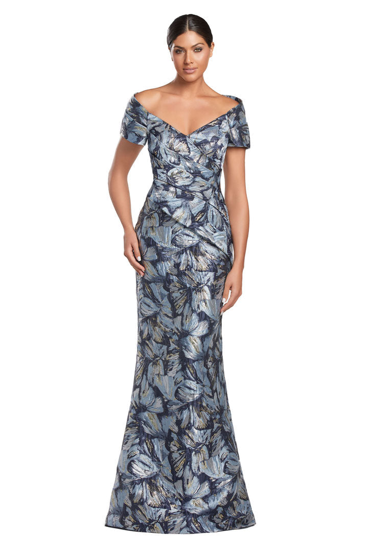 Formal Dresses Printed Long Formal evening Pleated Dress Navy/Multi