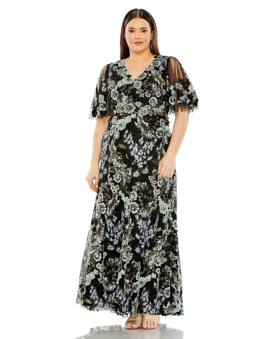 Plus Size Dresses Long Plus Size Floral Formal Dress Black Multi