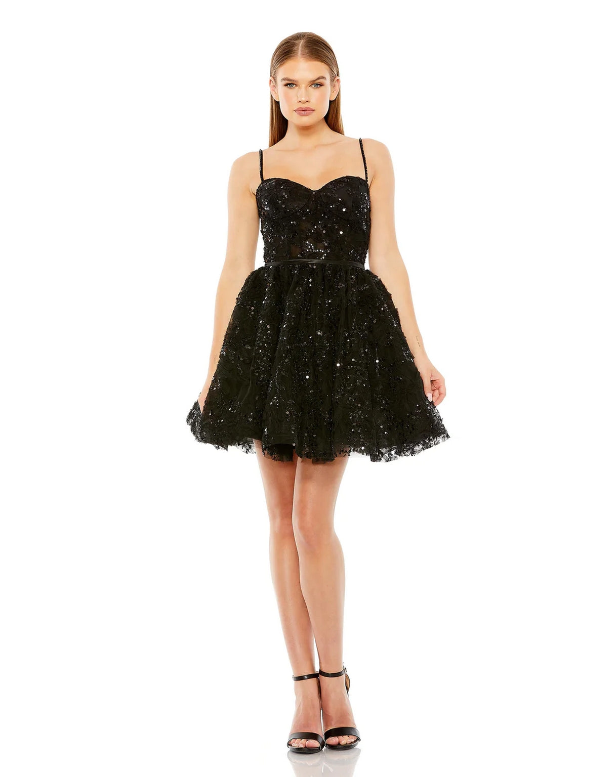 Cocktail Dresses Beaded Strap Bustier Sequin Short Dress Black